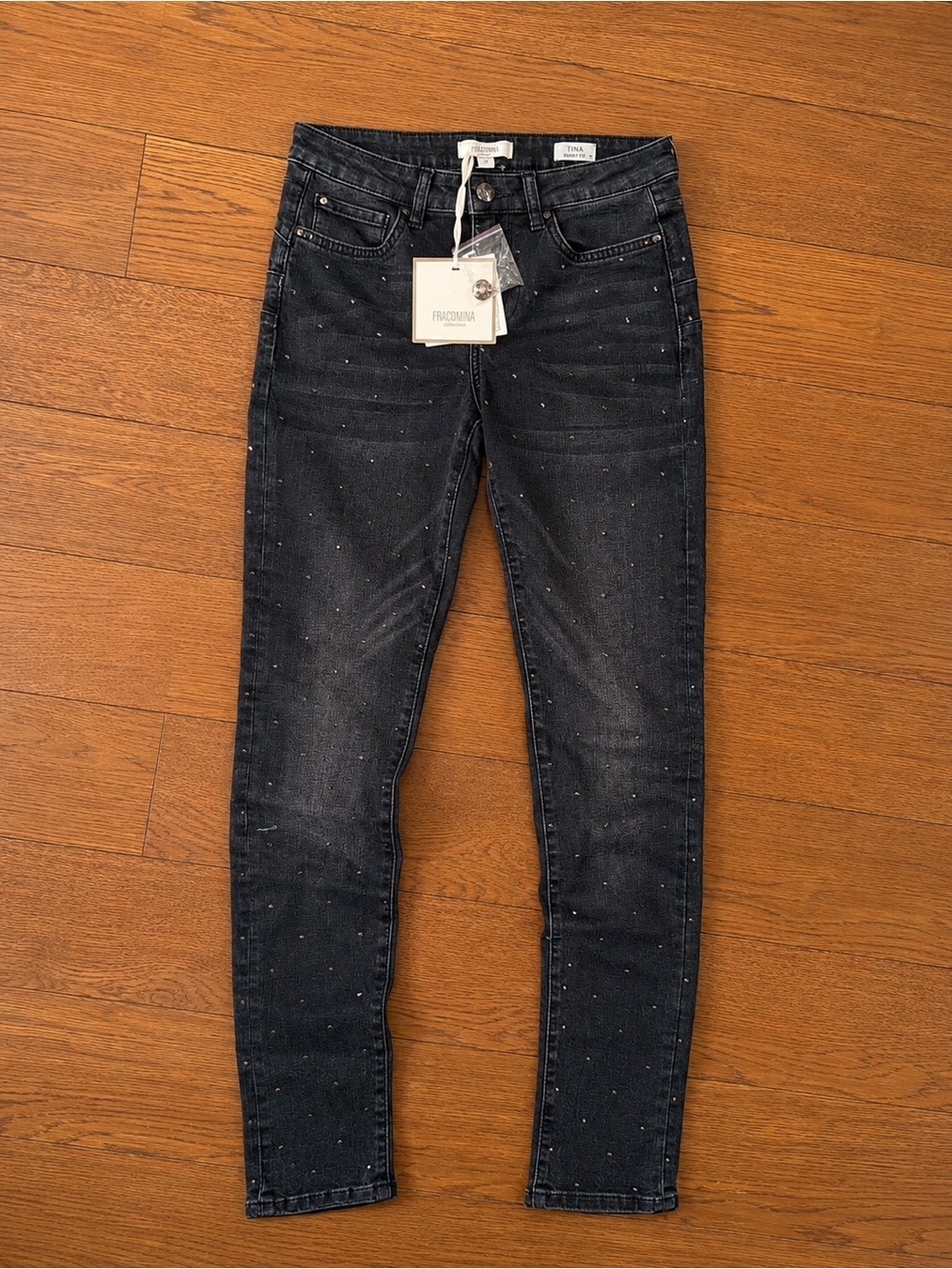 Fracomina Tina Shape Up Skinny Jeans w/ All Over Rhinestone Embellishment Sz 27